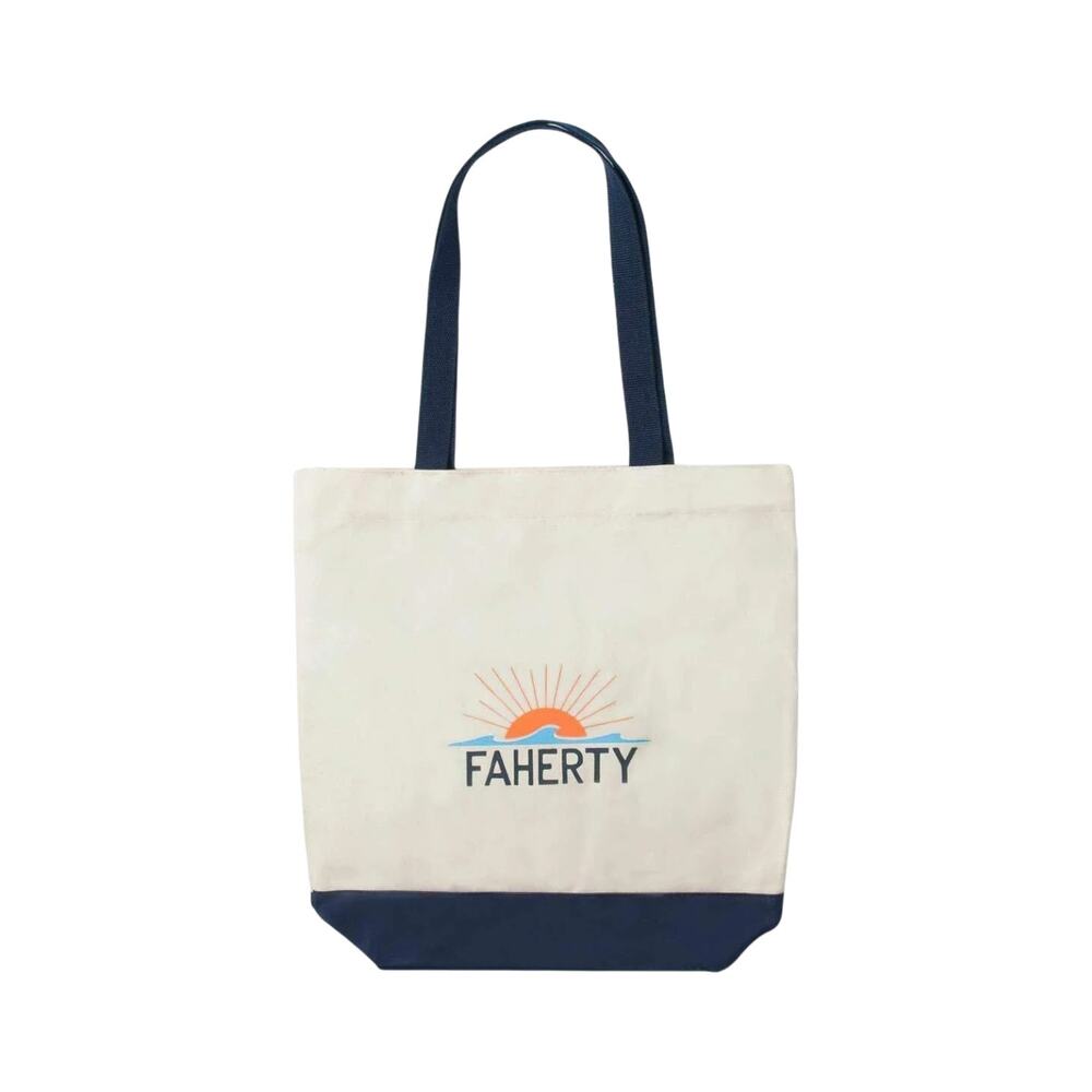 Faherty Canvas Logo Tote Bag Natural Navy Blue Cotton Beach Sun Wave Coastal